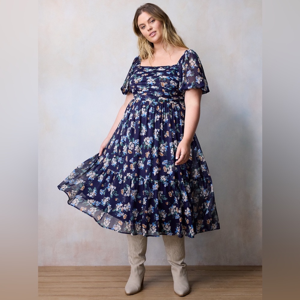 LC Lauren Conrad Floral Navy Midi Dress